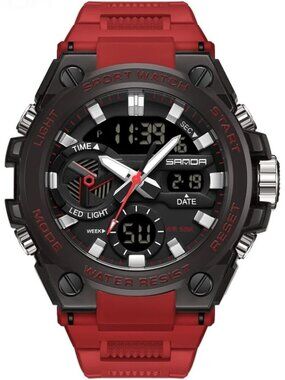 Men's Red Analog Quartz Sports Waterproof Military Tactical LED Digital Watch